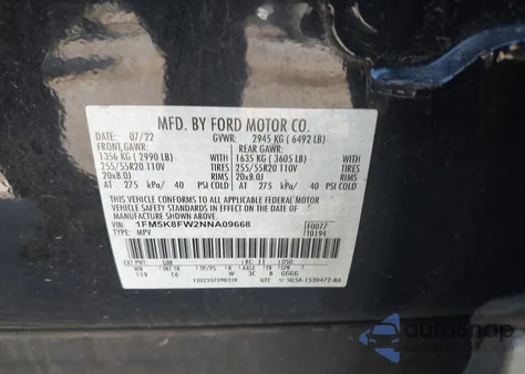 2022 Ford Explorer Limited z USA, uszkodzony, nr VIN 1FM5K8FW2NNA09668